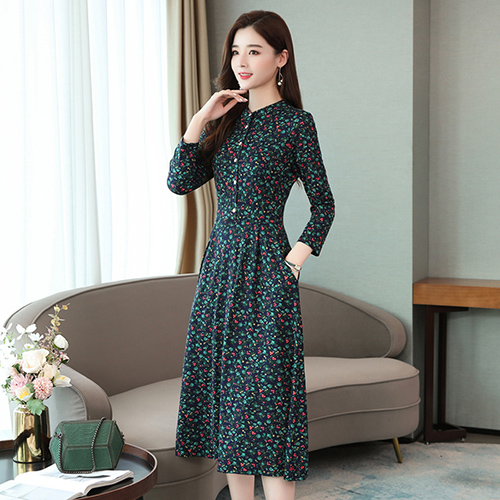 2022 Vintage Female Print Midi Dress Autumn Winter New Floral Long Sleeve Shirt Dress Elegant Women Bodycon Party Maxi Vestidos alx