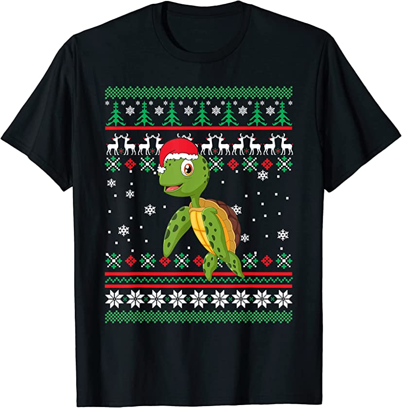 Turtle Santa Hat Funny UGLY Christmas Pajama Holiday Xmas T-Shirt