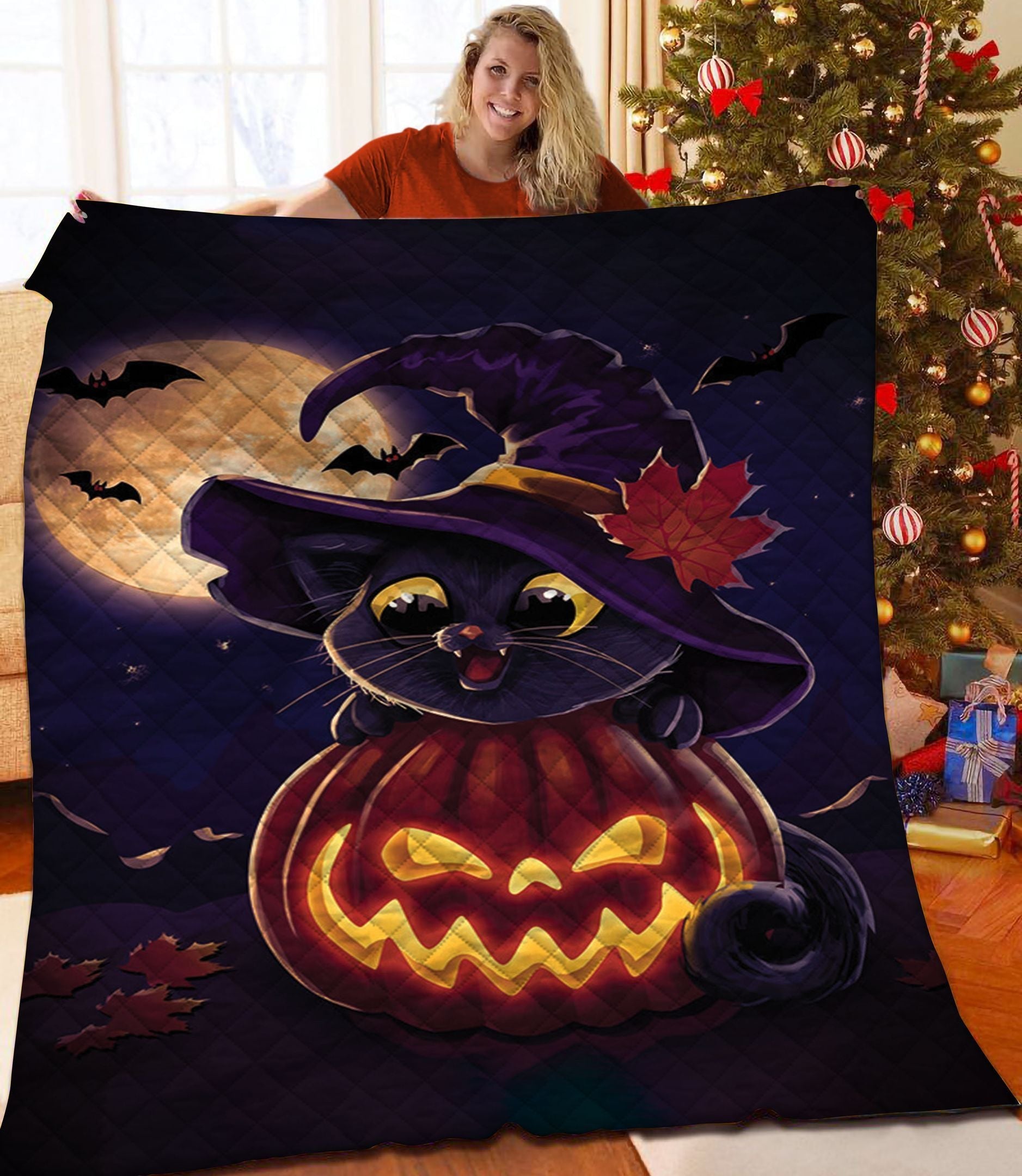 Halloween Cat Cute Cat With Pumpkin Wg1408183 Quilt Blanket