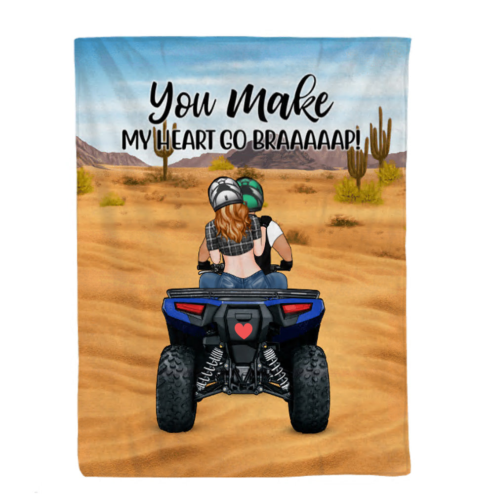 All-Terrain Vehicle Riding Couple – You Make My Heart Go Braaap Fleece Blanket Home Decor Bedding Couch Sofa Soft And Comfy Cozy