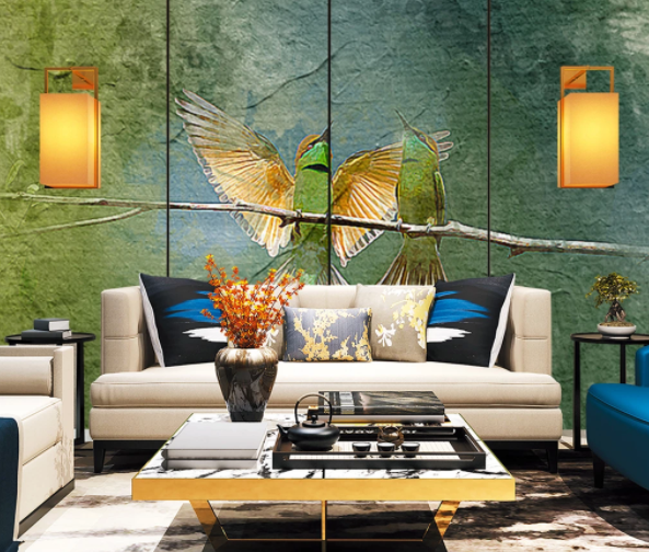 3D Watercolor Animal Bird Green Wall Mural Wallpaper Lqh 368