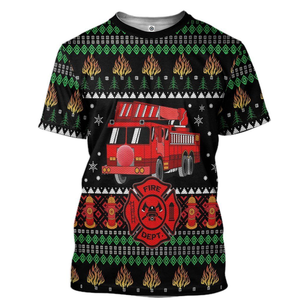 Casespring 3D Firefighter Truck Ugly Christmas Sweater Custom Tshirt Apparel