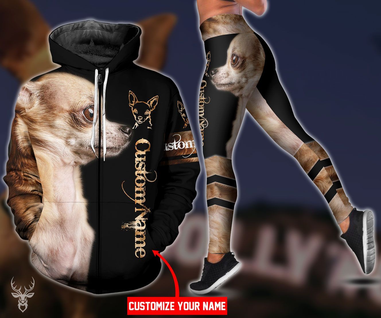 TJJ022010F95DV CHIHUAHUA DOG CUSTOM NAME HOODIE LEGGING YY