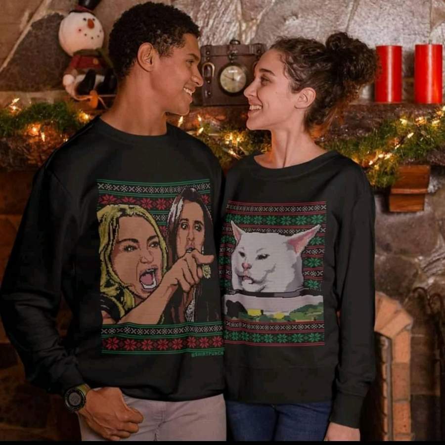 Woman Yelling At A Cat Meme, Ugly Christmas Sweatshirt, Plus Size Ugly Sweater, Cat At Table Meme, Funny Shirt, Meme Shirt, Cat Lover Shirt, Best Friend Shirt, Couple Shirt