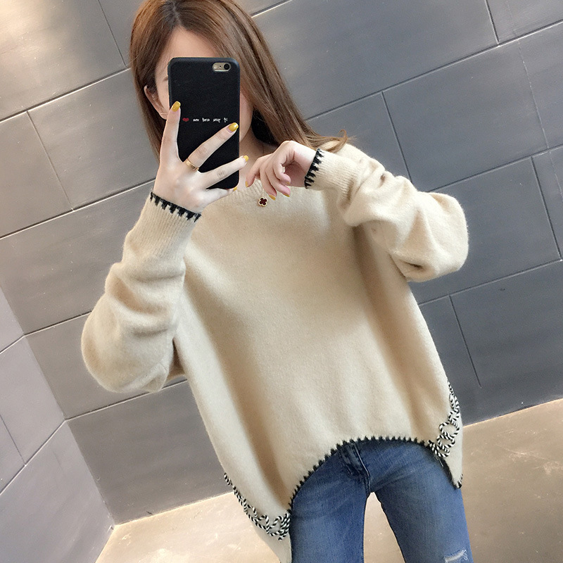 Sweaters Women 2021 New O-Neck Solid Color Knit Sweater Women Autumn Loose Pullover Sweater College Style All-Match Fashion Top alx