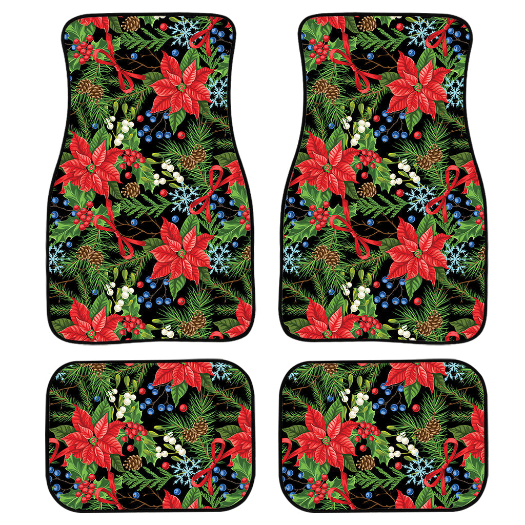 Xmas Poinsettia Pattern Print Front And Back Car Floor Mats, Front Car Mat