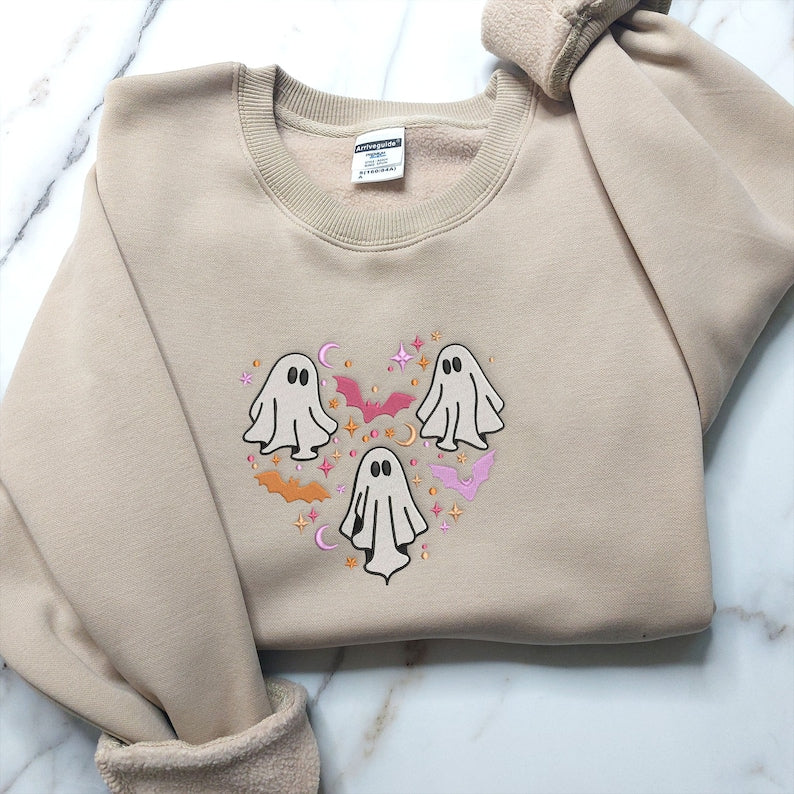 Funny Ghost Halloween Embroidered Sweatshirt 2D Crewneck Sweatshirt All Over Print Sweatshirt For Women Sweatshirt For Men Sws2885