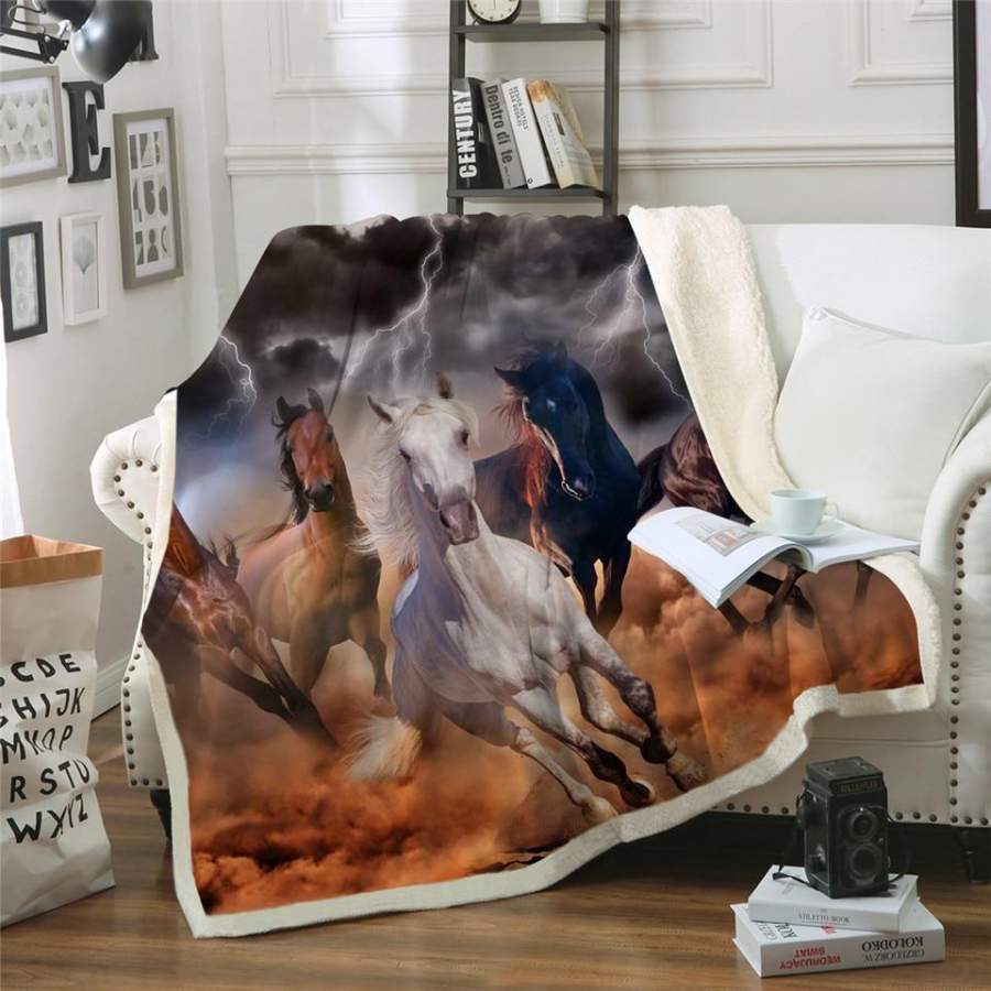 Thunderstorm Horses Sherpa Blanket