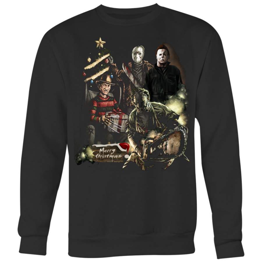 Michael Myers, Jason Voorhees, Freddy Krueger, Leatherface Merry Horror, Christmas Shirt, Halloween Shirt