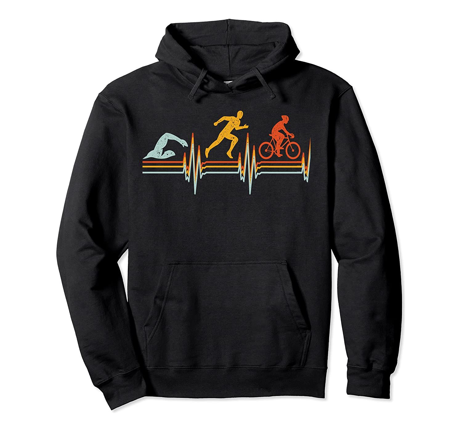 Vintage Triathlon Swim Bike Run Triathlete Heartbeat Pullover Hoodie, T-Shirt, Sweatshirt