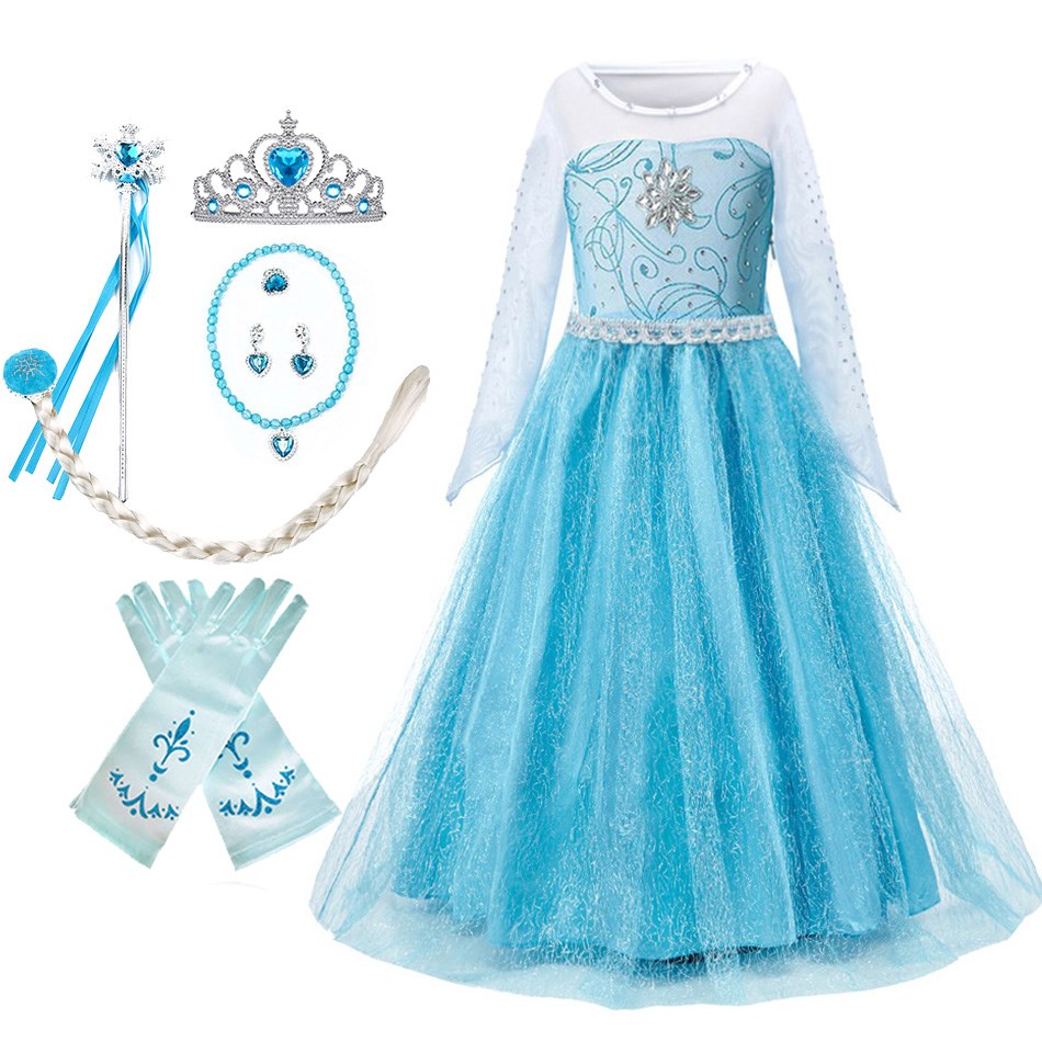 3 4 5 6 7 8 9 10 Years Children Princess Dress Kids Elsa Cosplay Dress Up Little Girls Summer Costume Halloween Party Clothing alx