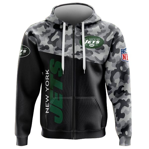 Camo New York Jets Zip Hoodie Sweatshirt T-Shirt