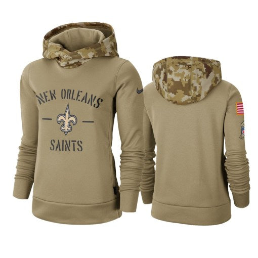 New Orleans Saints Khaki 2019 Salute To Service Therma Pullover Hoodie