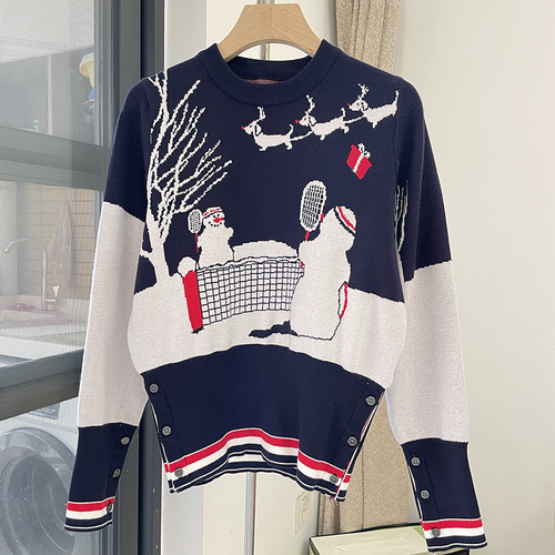 TB High Quality Korean Fashion Women’s Jacquard Color Blocking Pattern Christmas Snowman Outer Sweater alx