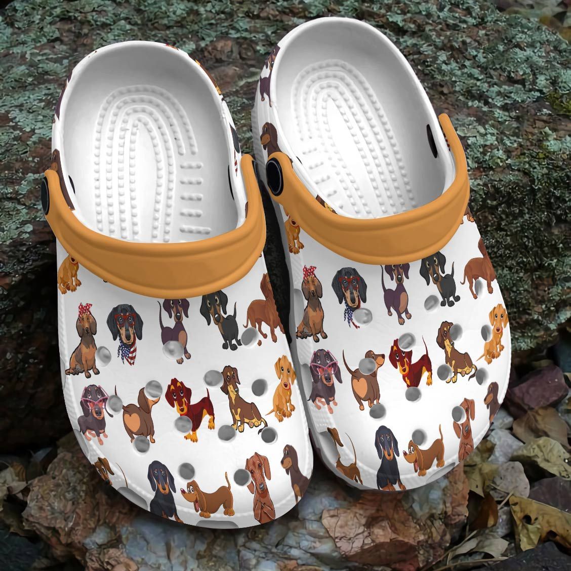 Dachshund Personalize Clog, Custom Name, Text, Fashion Style For Women, Men, Kid, Print 3D Whitesole Dachshund Pattern