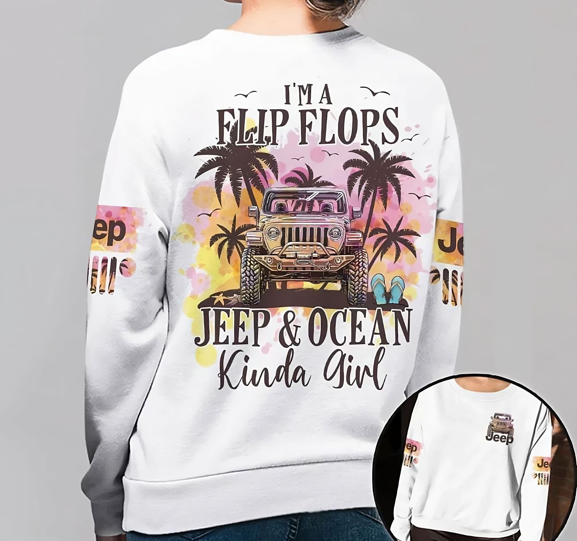 Flip Flops Jeep Ocean Kinda Girl All Over Print Sweatshirt