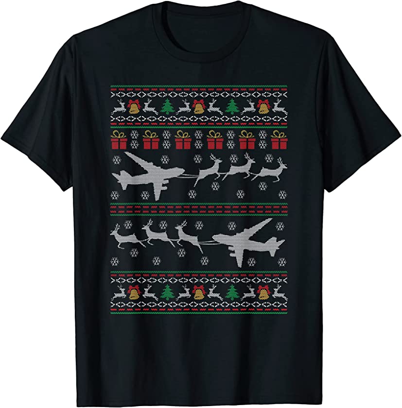 Airplane Ugly Christmas Funny Pilot Aircraft Flight Gift T-Shirt