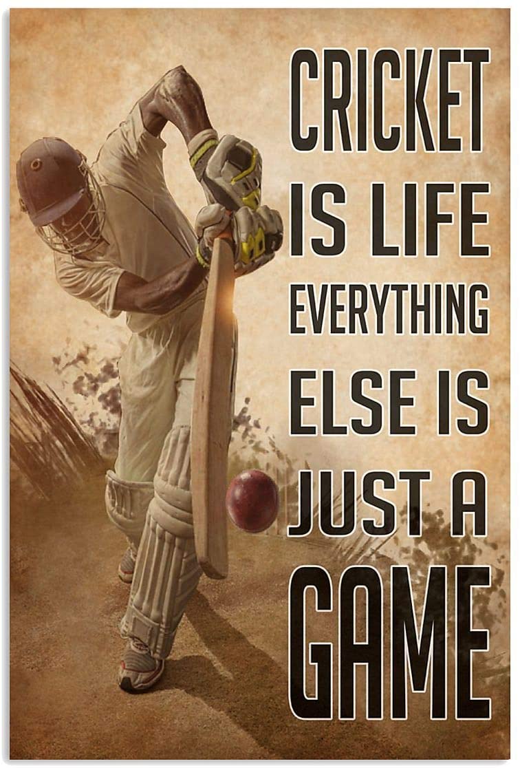 Vintage Man Cricket Is Life Everything Else Is Just A Game Poster Art Print      Home Decor Gift For Men Women Family Friend On Birthday Xmas