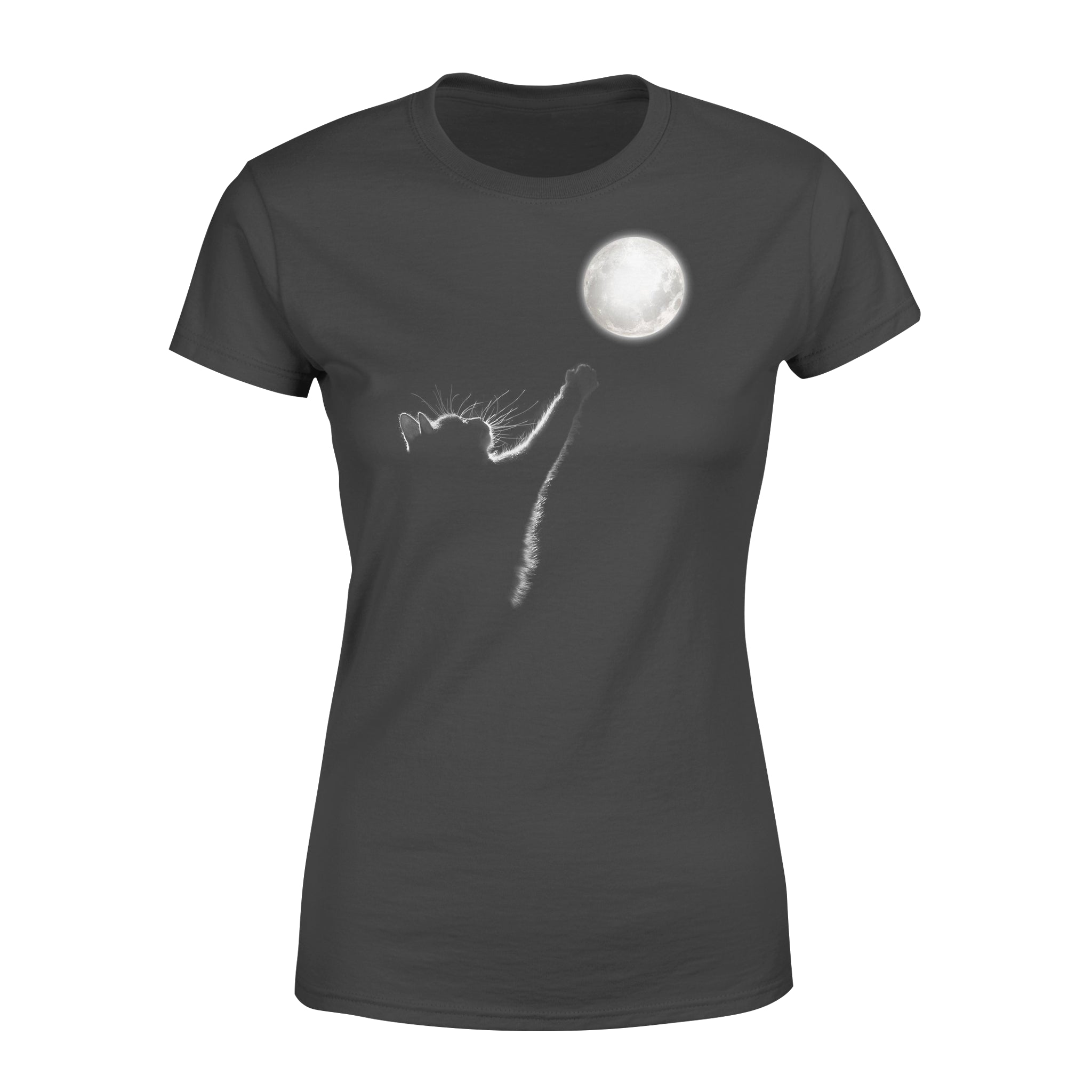 Cat Silhouette Reaching For The Moon For Cat Lover – Premium Women’s T-shirt