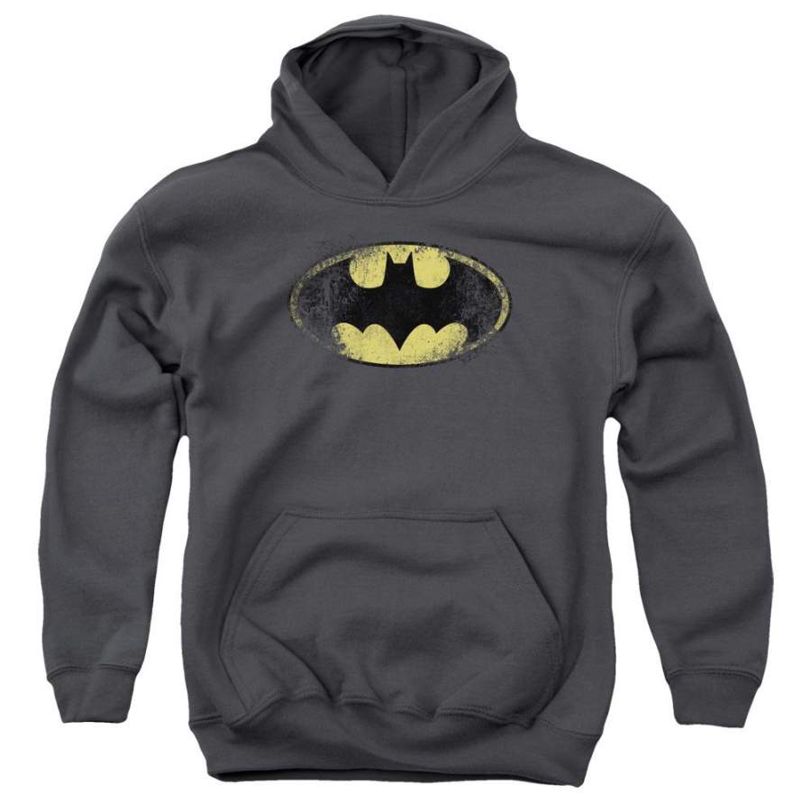 Batman – Destroyed Logo Youth Pull Over Hoodie