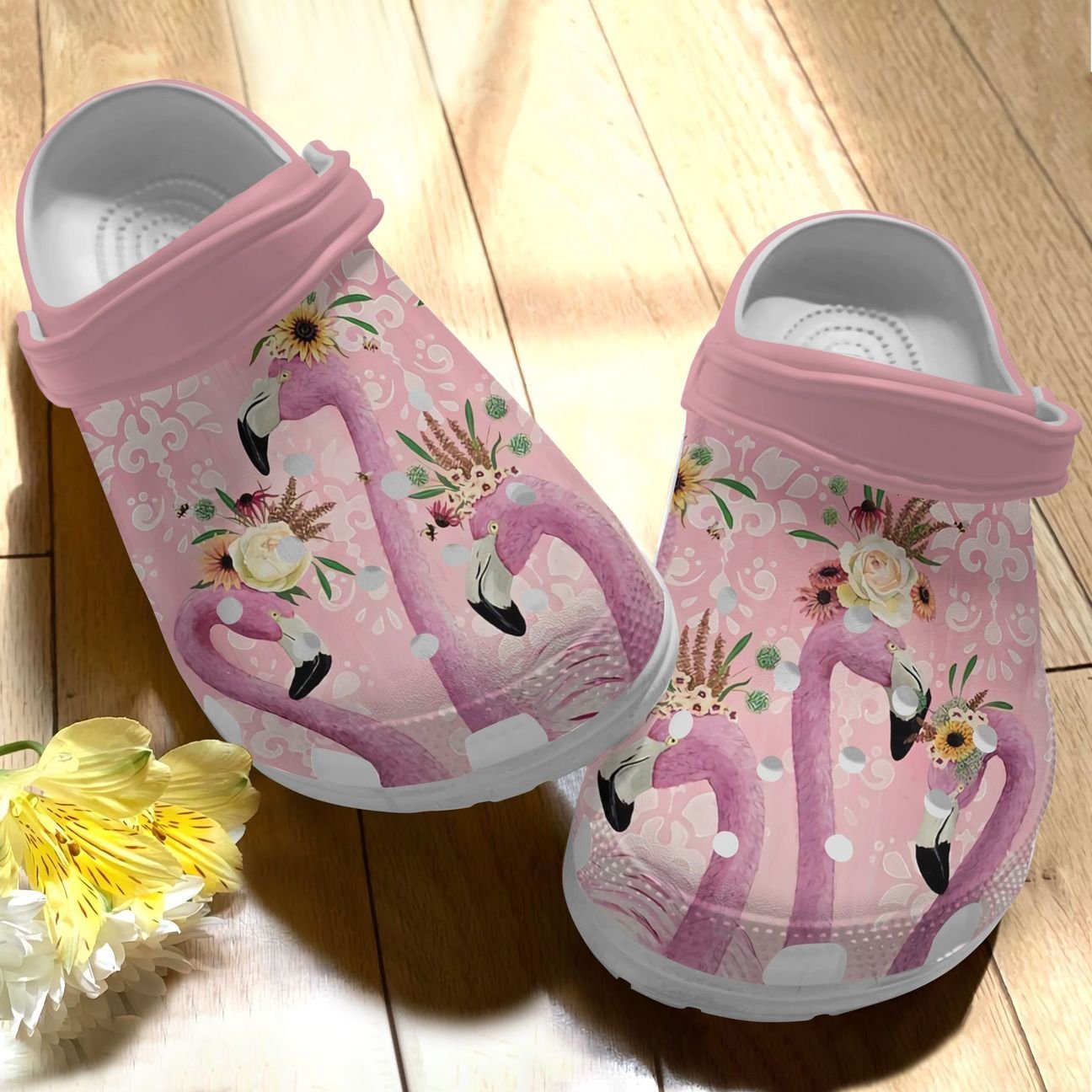 Flamingo Personalize Clog, Custom Name, Text, Fashion Style For Women, Men, Kid, Print 3D Whitesole Flamingo 123