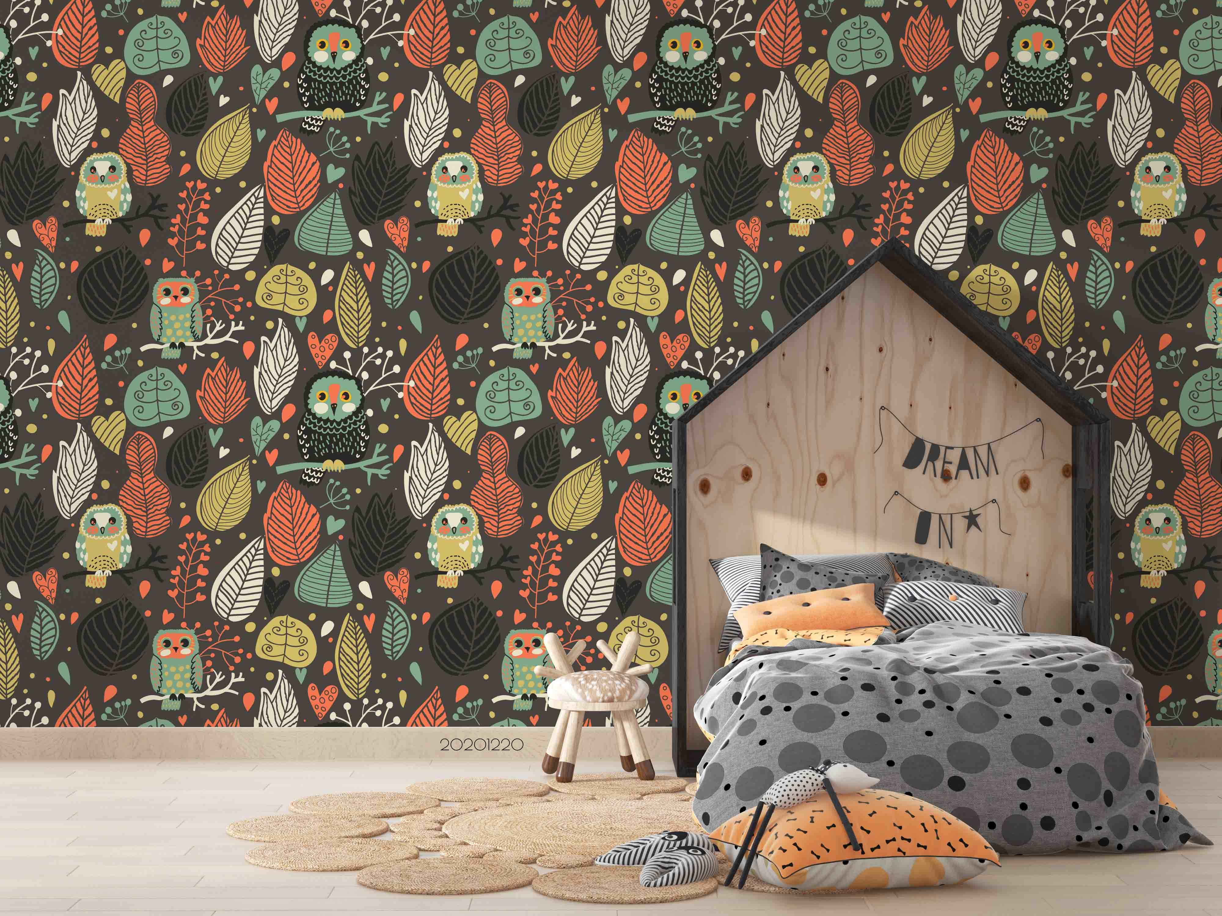 3D Hand Drawn Animal Owl Forest Wall Mural Wallpaper Lqh 101