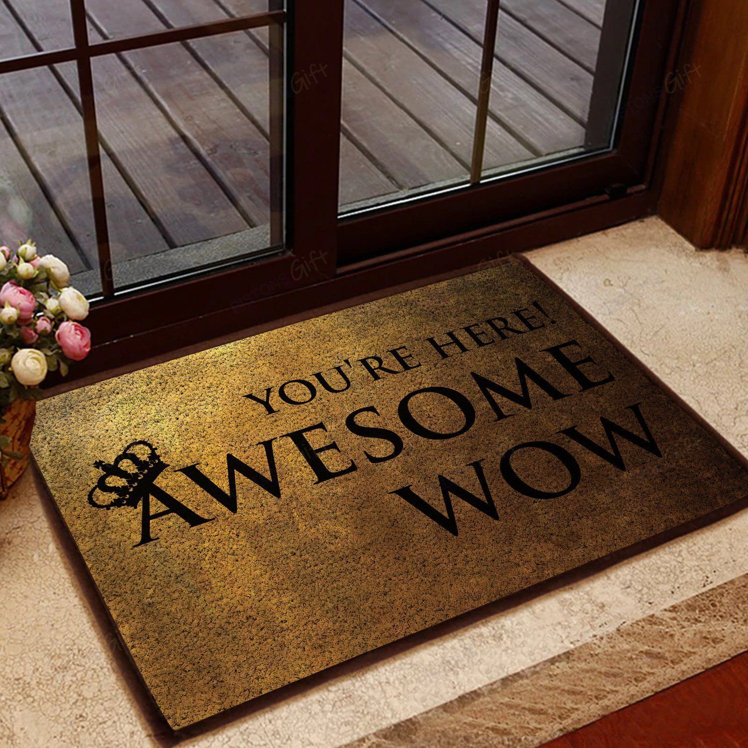 You’re Here! Awesome Wow Coir Pattern All Over Printing Doormat