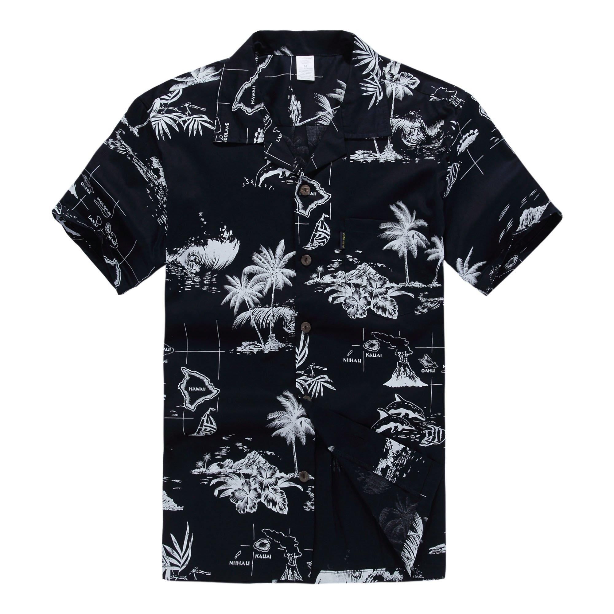 Black Map Tropical Sunset Print Hawaii Men Women Beach Wear Short Sleeve Shirt Ha82945