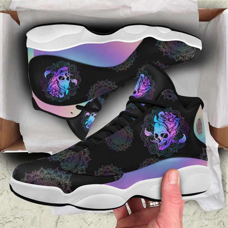 Sugar Skull Mandala Hologram JD Shoe, Air JD13 Shoe, Skull Shoe, JD Sneakers, Air Sport, JD Shoes, Gift For Adults Men Women