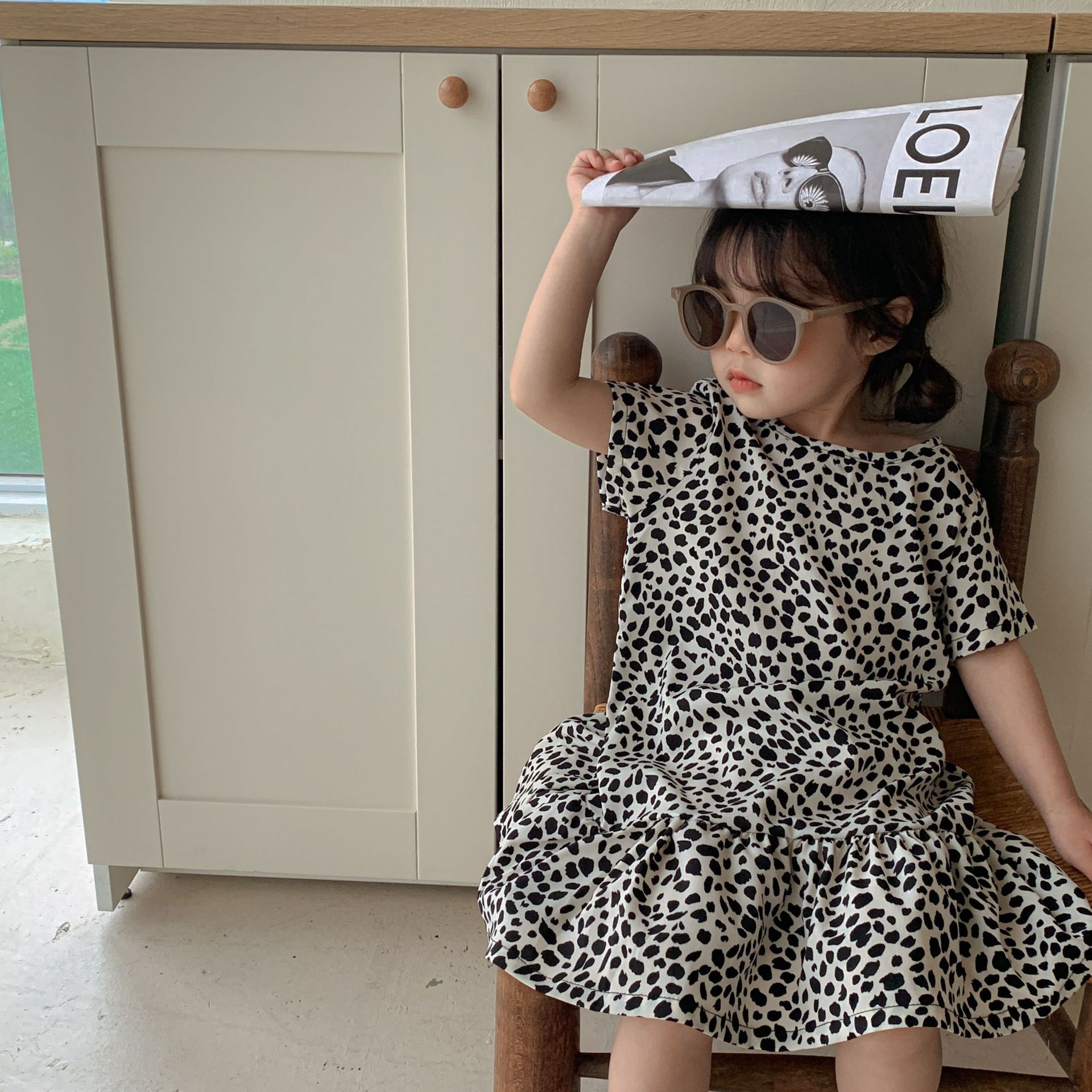 Summer little princess fashion short sleeve Leopard dress Baby girl thin cool mermaid dresses alx