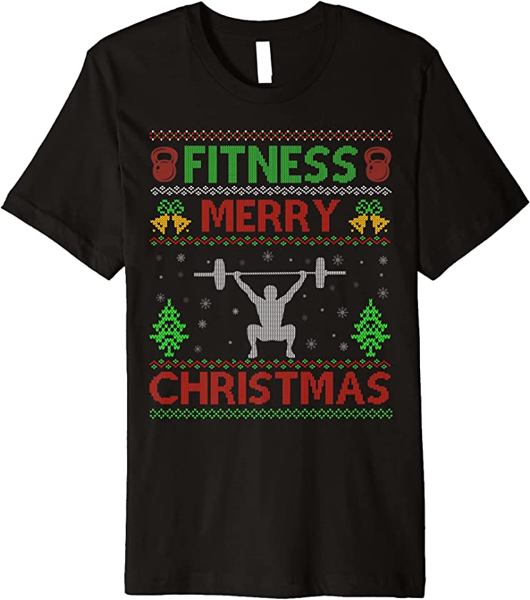 Ugly Christmas Sweater Style Powerlifting Fitness Gym Xmas Premium T-Shirt