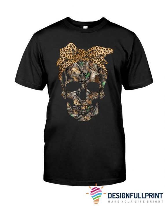 Skull Gift Hunting Gifts Skull Hunting Leopard Pattern Ribbon Ribbon Tshirt Ch