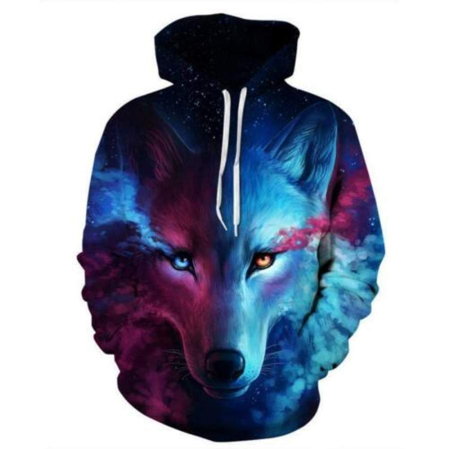 Xmas Gift 3D Animal Wolf Print Space Galaxy Graphics Sweatshirt Hoodie Sweat Top