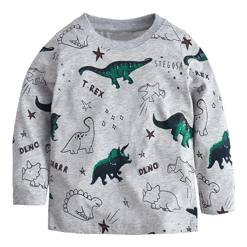 Pamaba Boys Clothes Elephant Dinosaur Printed Autumn Cotton Long Sleeve Sweatshirts Fashion Kids