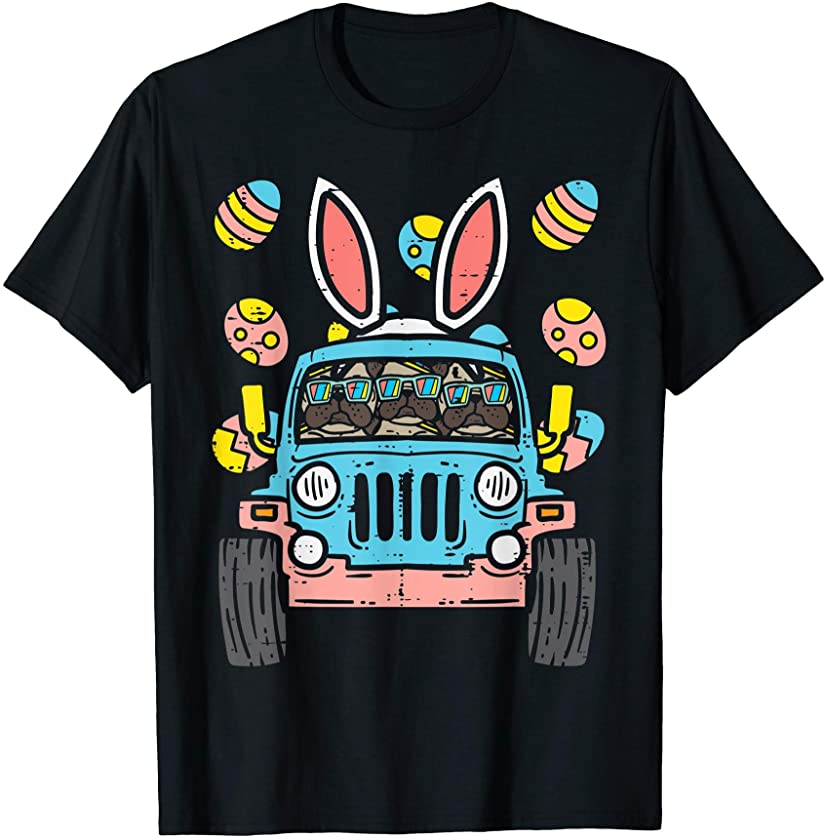 Pugs Monster Truck Bunny Ears Eggs Easter Egg Hunt Boys Kids T-Shirt