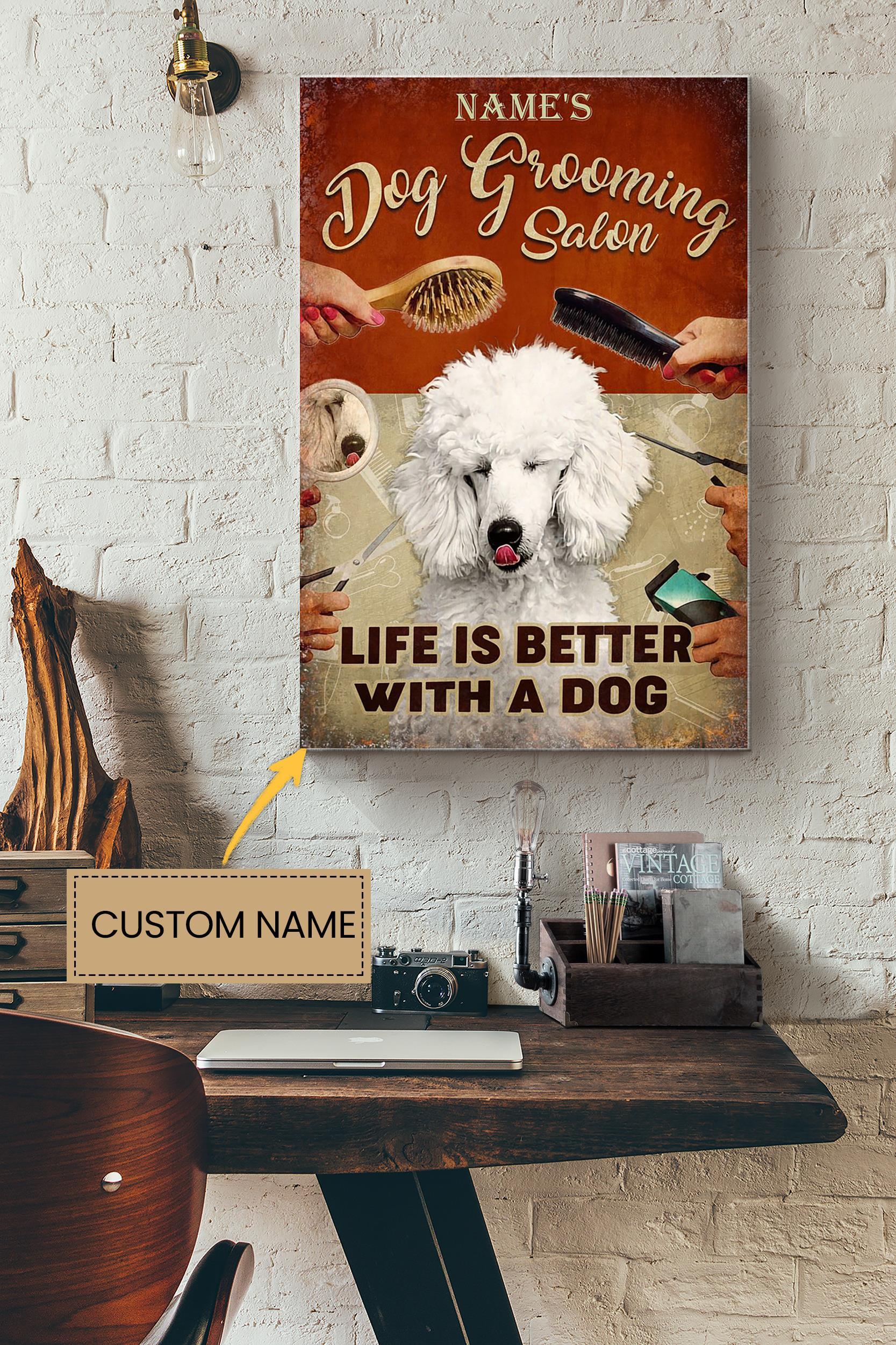 Dog Grooming Salon Personalized Poster – Animal Wall Art – Gift For Dog Lover Dog Foster Puppy Fan Wrapped Canvas