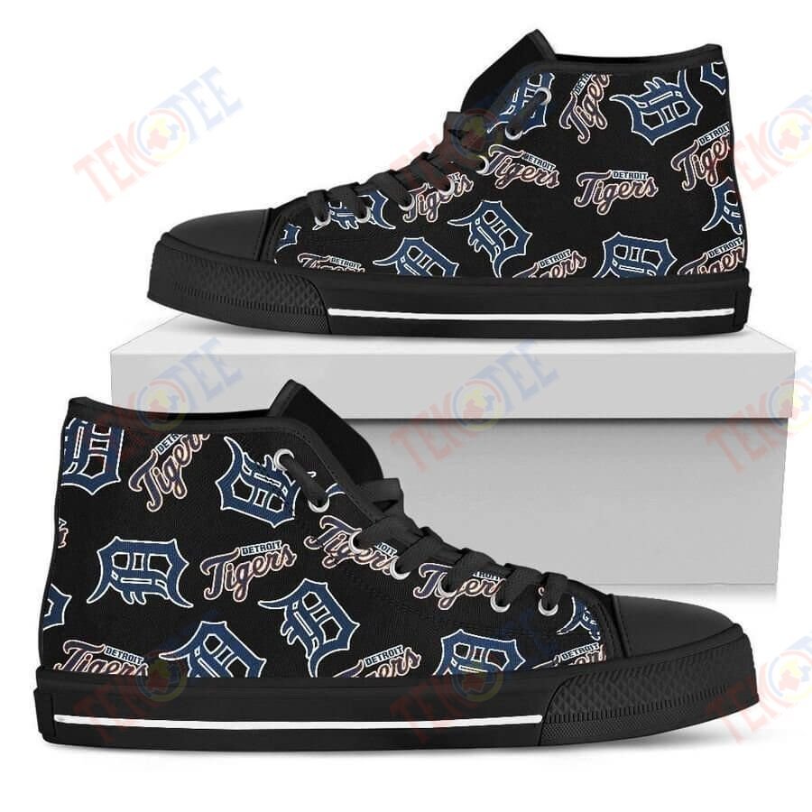 Mens Womens Script Logo Pattern Detroit Tigers High Top Shoes TMT750