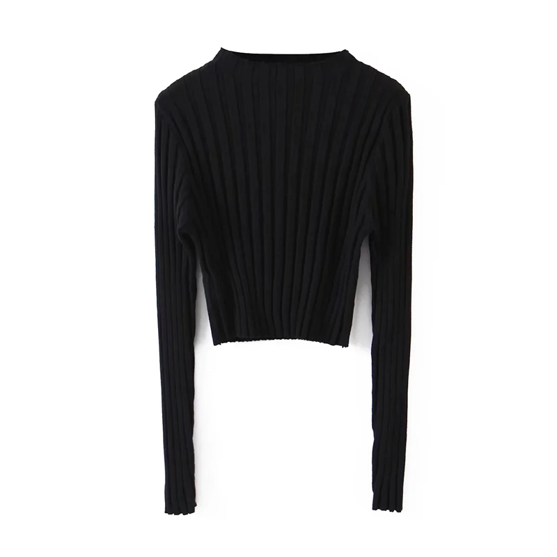 Women Rib Mock Neck Long Sleeved Knit Jumper Crop Knit Top alx