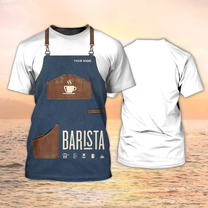 Custom Barista Shirt Barista Apron 3D Print Shirt Coffee Shop Uniform