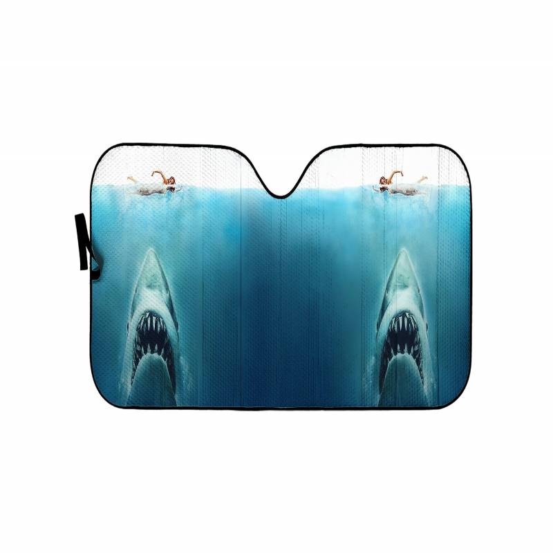 Artsyhomes [Car Sunshade] Jaws Poster, Great White Shark and Swimmer-2755