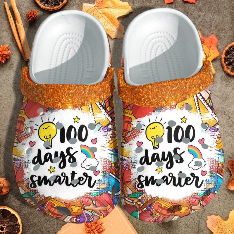 Cute Rainbow 100 Days Smarter Smarter Shoes Crocbland Clog Gift For Teacher Student