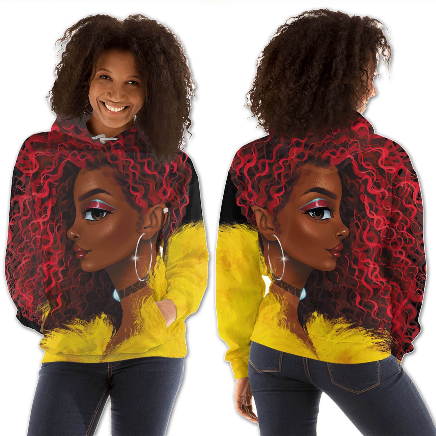 African American Hoodies Pretty Black Afro Lady All Over Print Womens Hooded Sweatshirt African Apparel BPS32231