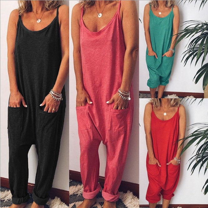 women Jumpsuit Summer Sling Backless Pocket Women Kundalini women clothing Summer Dress Wide Leg Jumpsuit gift for her