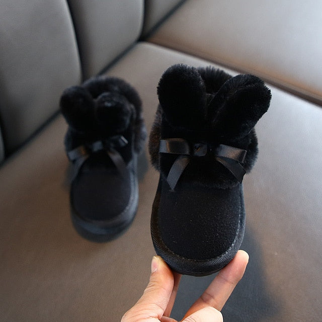 Rabbits Ears Boots Girls Suede Toddler Warm Fur Kids Winter Shoes