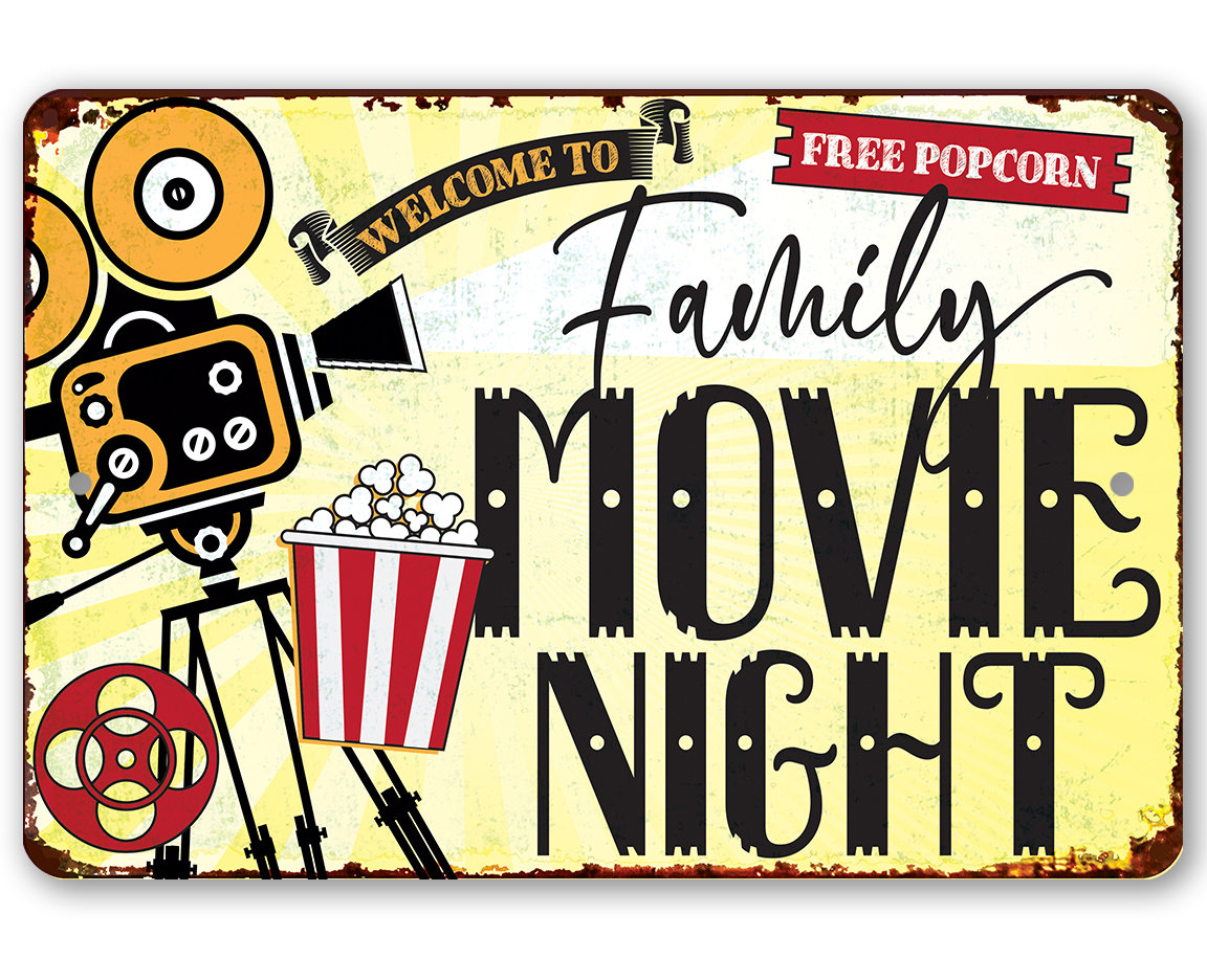 Family Movie Night – 8″ x 12″ or 12″ x 18″ Aluminum Tin Awesome Metal Poster