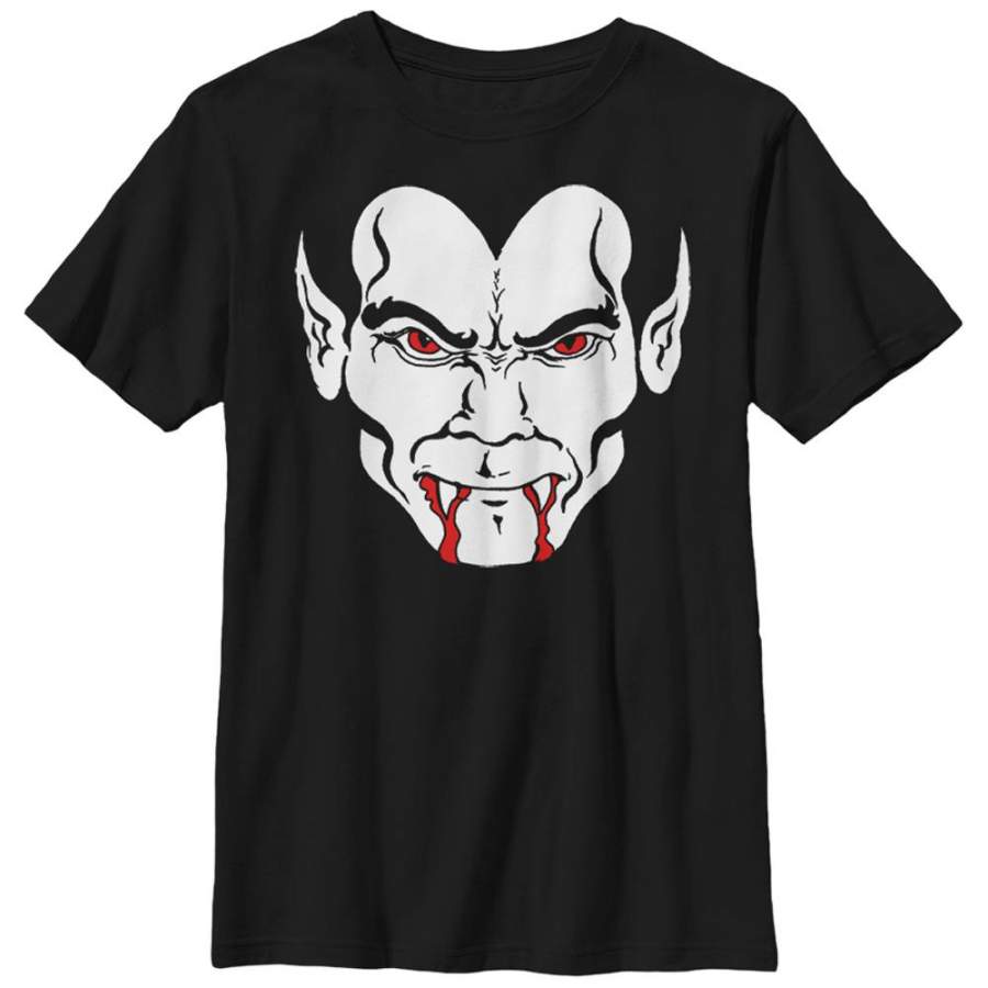 Lost Gods Boy’s Halloween Dracula Vampire Face  T Shirt Black S