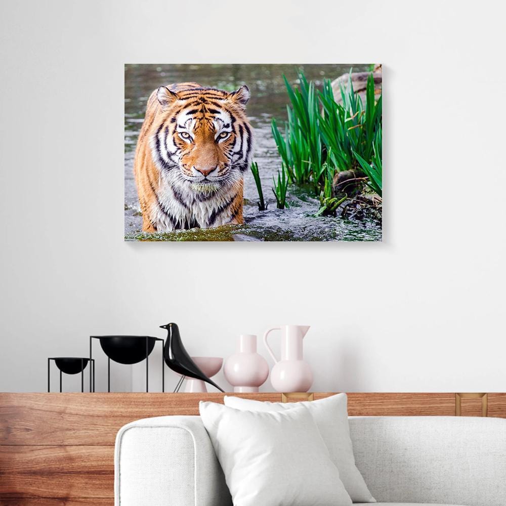 Custom Canvas Prints Tiger In Water Full Printing Animal Wall Art Canvas Wall Art Home Decor