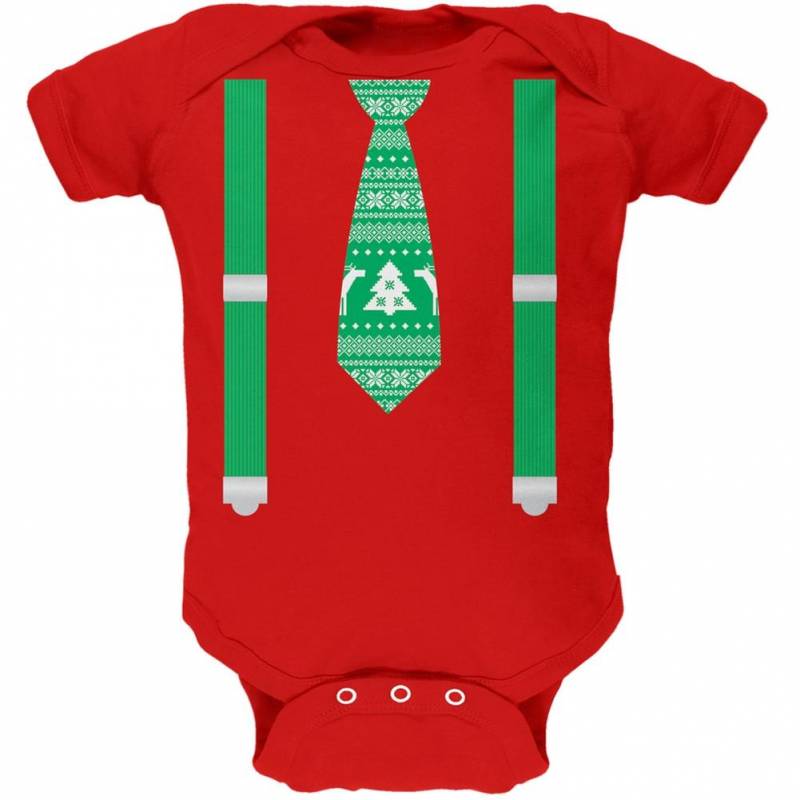 Ugly Christmas Sweater Tie With Suspenders Green Baby One Piece