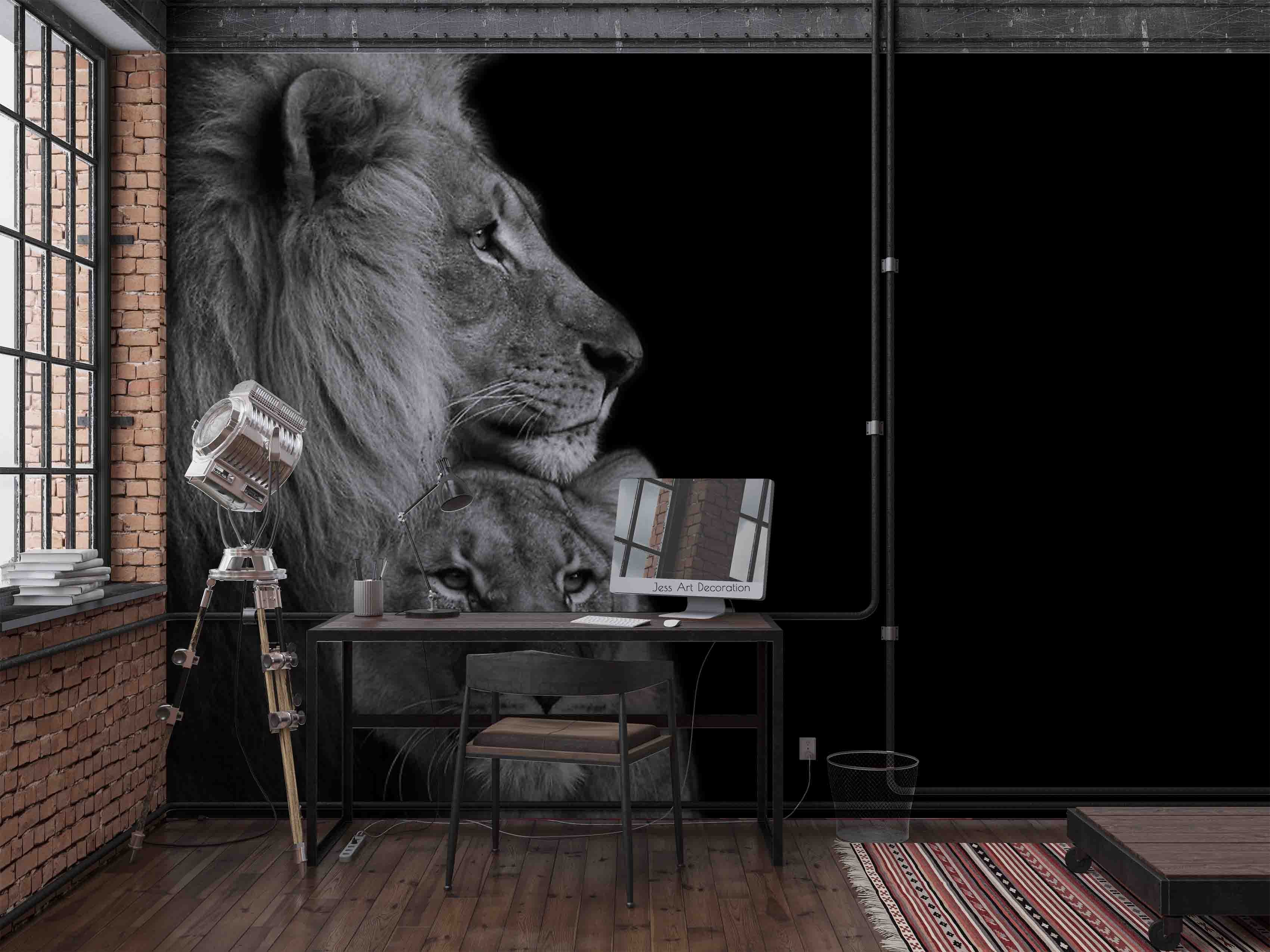 3D Black Lion Wall Mural Wallpaper Sww 199