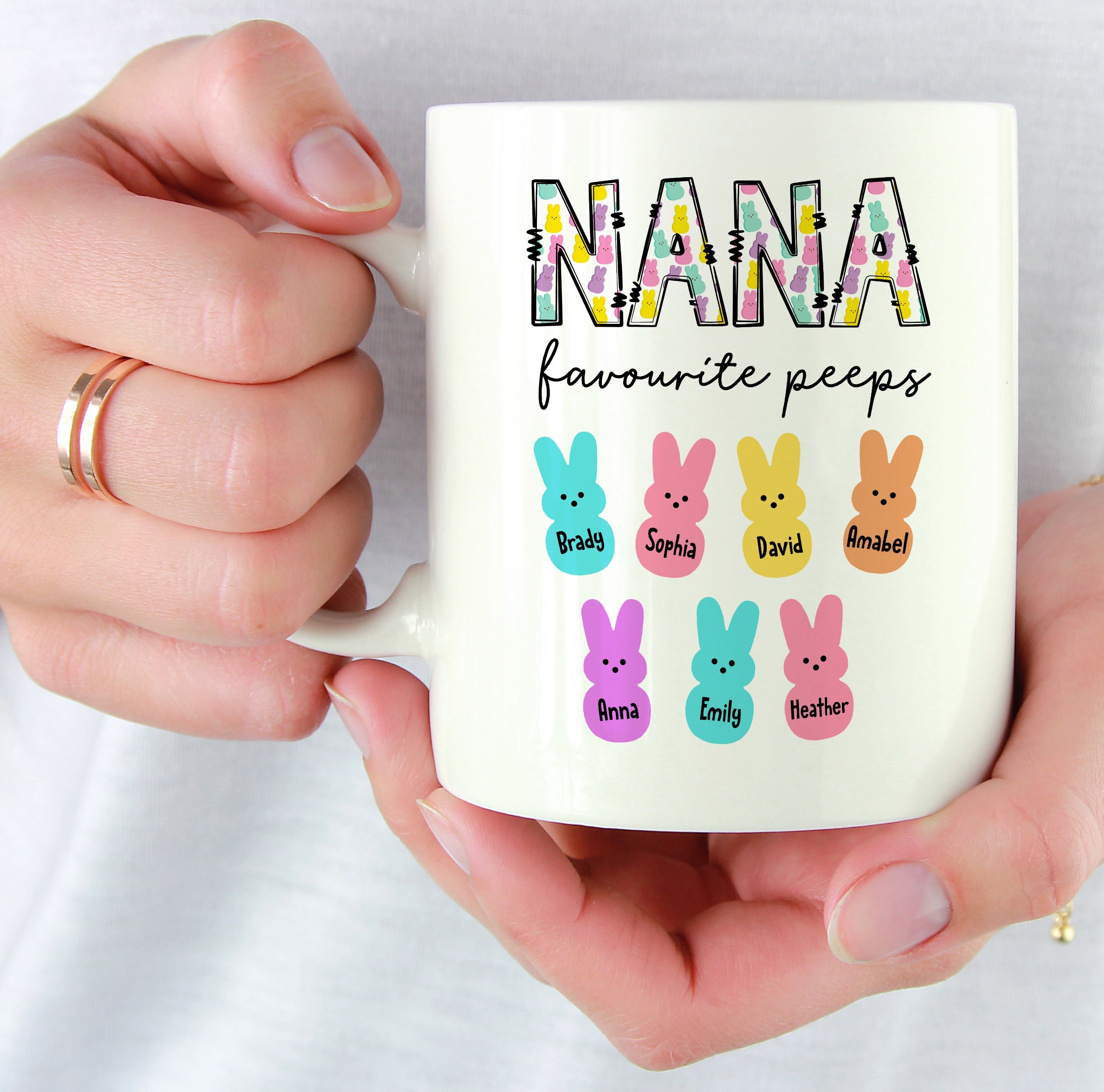 Personalized Nana Favourite Peeps Mug, Jesus Easter Day Gifts, Cute Easter Mug, Mother’s Day Gift, Gift For Mom, Grandma, Gift From Kids.